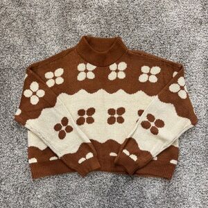 Kendall & Kylie Brown and Cream Floral Sweater